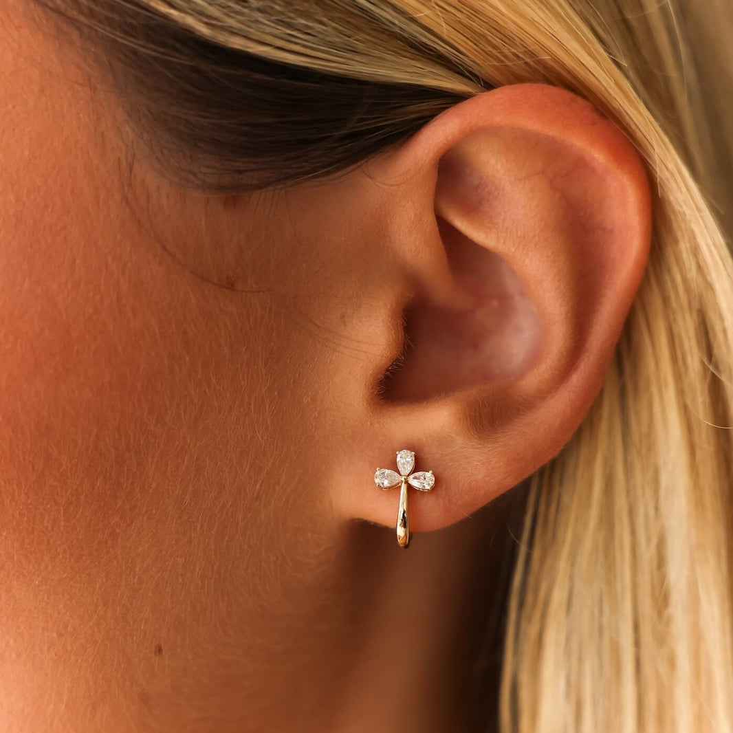 Yellow Gold-2^Diamond Huggie Earrings: Taylor Elaine Trio Pear Huggies In Yellow Gold