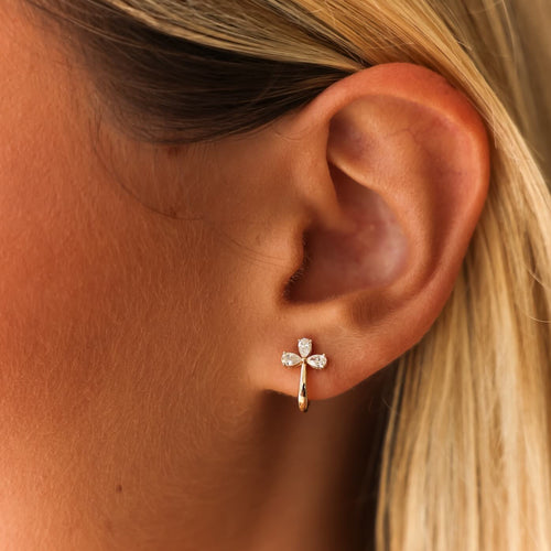 White Gold-2^Diamond Huggie Earrings: Taylor Elaine Trio Pear Huggies In White Gold