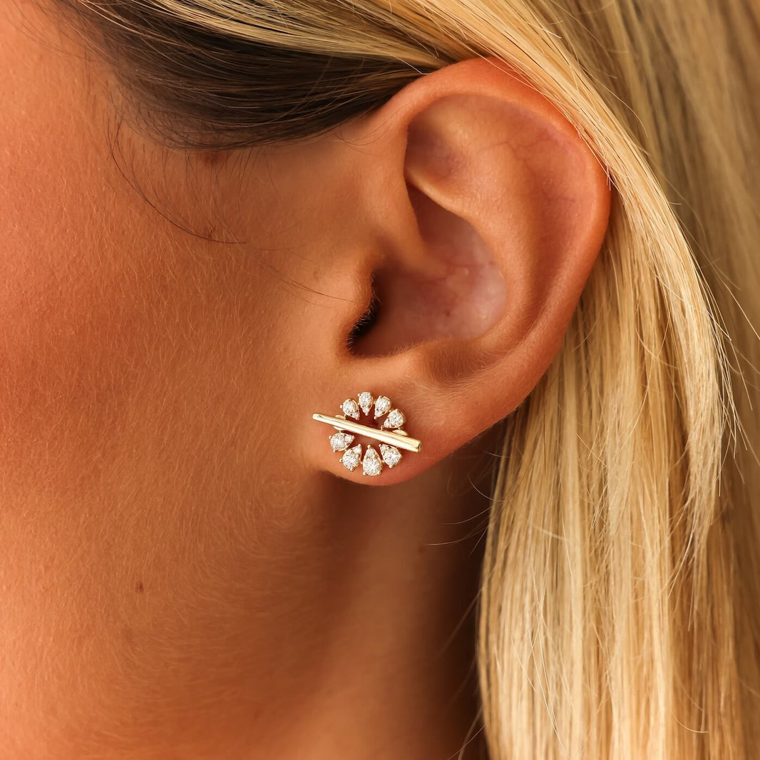Yellow Gold-2^Designer Stud Earrings: Sophia Ryan Teardrop Toggle Studs in Yellow Gold