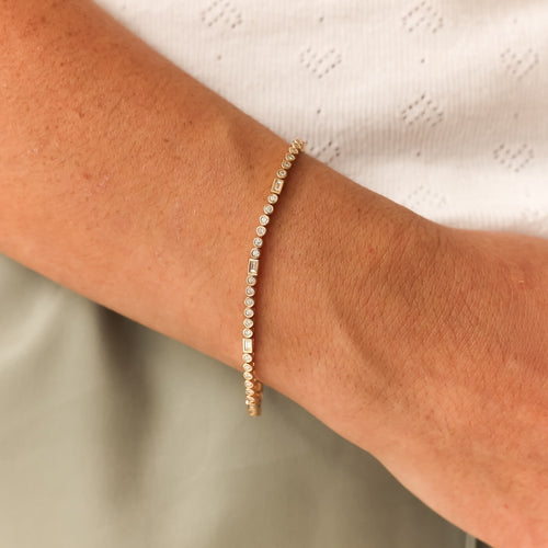 Yellow Gold-2^Diamond Tennis Bracelets: Lulu Jack Baguette and Bezel Tennis Bracelet in Yellow Gold