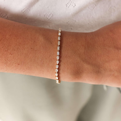 Yellow Gold-2^Diamond Tennis Bracelets: DRD Baguette and Pear Diamond Tennis Bracelet in Yellow Gold