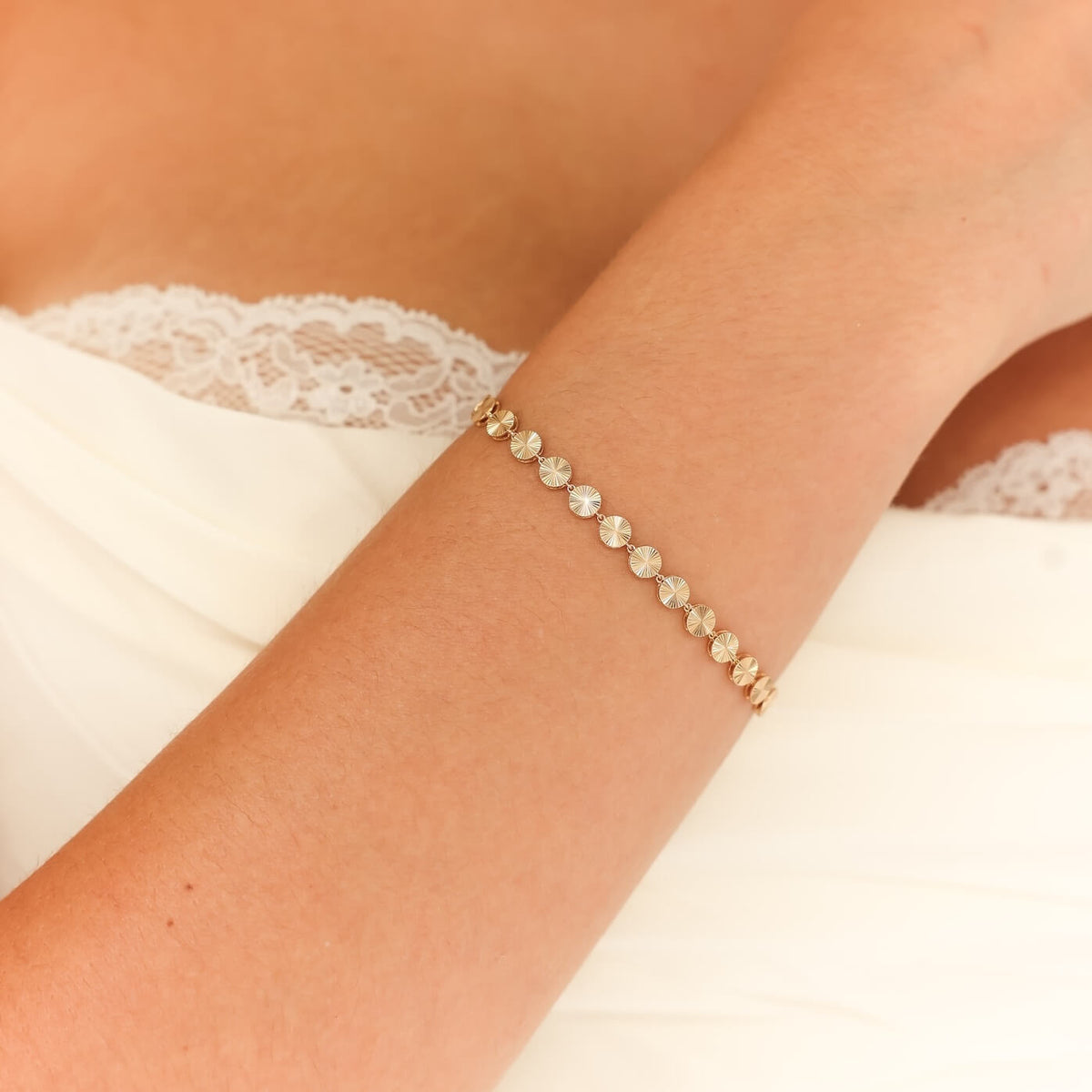 Yellow Gold-2^Designer Gold Bracelets: Teddi Paige Fluted Station Bracelet in Yellow Gold