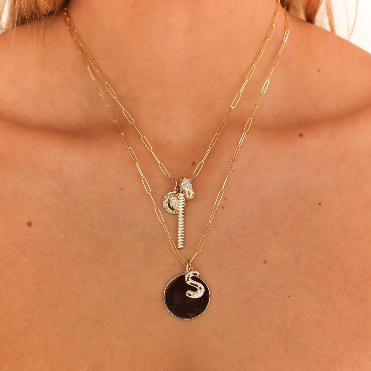 White Gold-3^Designer Diamond Necklaces: Cynthia Rose Large Rondelle Charm in White Gold