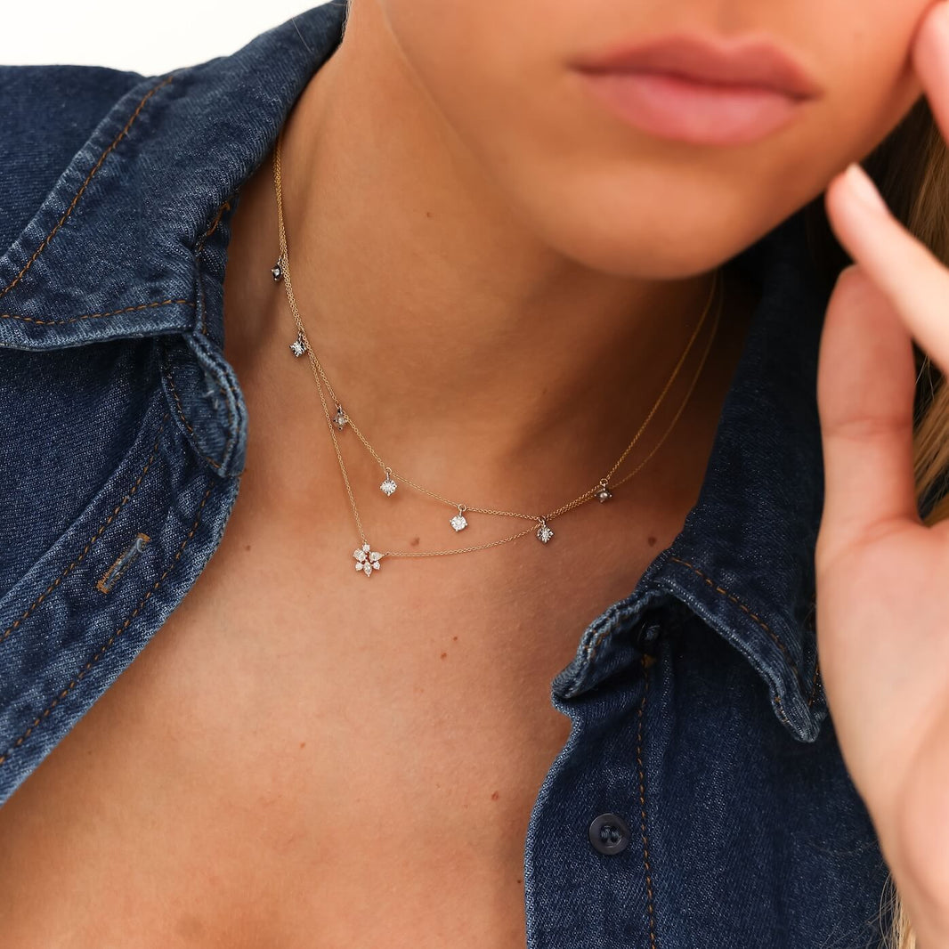 Yellow Gold-2^Diamond Pendant Necklaces: Alexa Jordyn Multi-Shape Cluster Pendant Necklace in Yellow Gold 