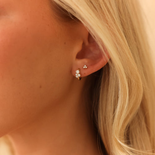 Yellow Gold-4^Designer Stud Earrings: Mini Diamond Trio Studs in Yellow Gold