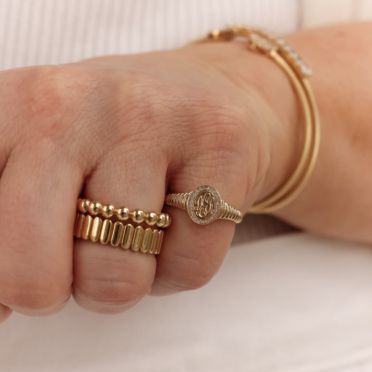 Yellow Gold-2^Diamond Signet Rings: DRD Oval Signet Ring in Yellow Gold
