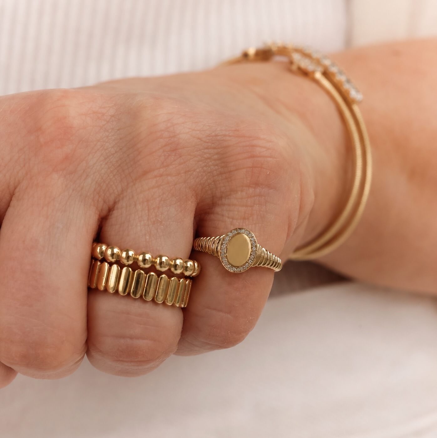 Yellow Gold-3^Diamond Signet Rings: DRD Oval Signet Ring in Yellow Gold