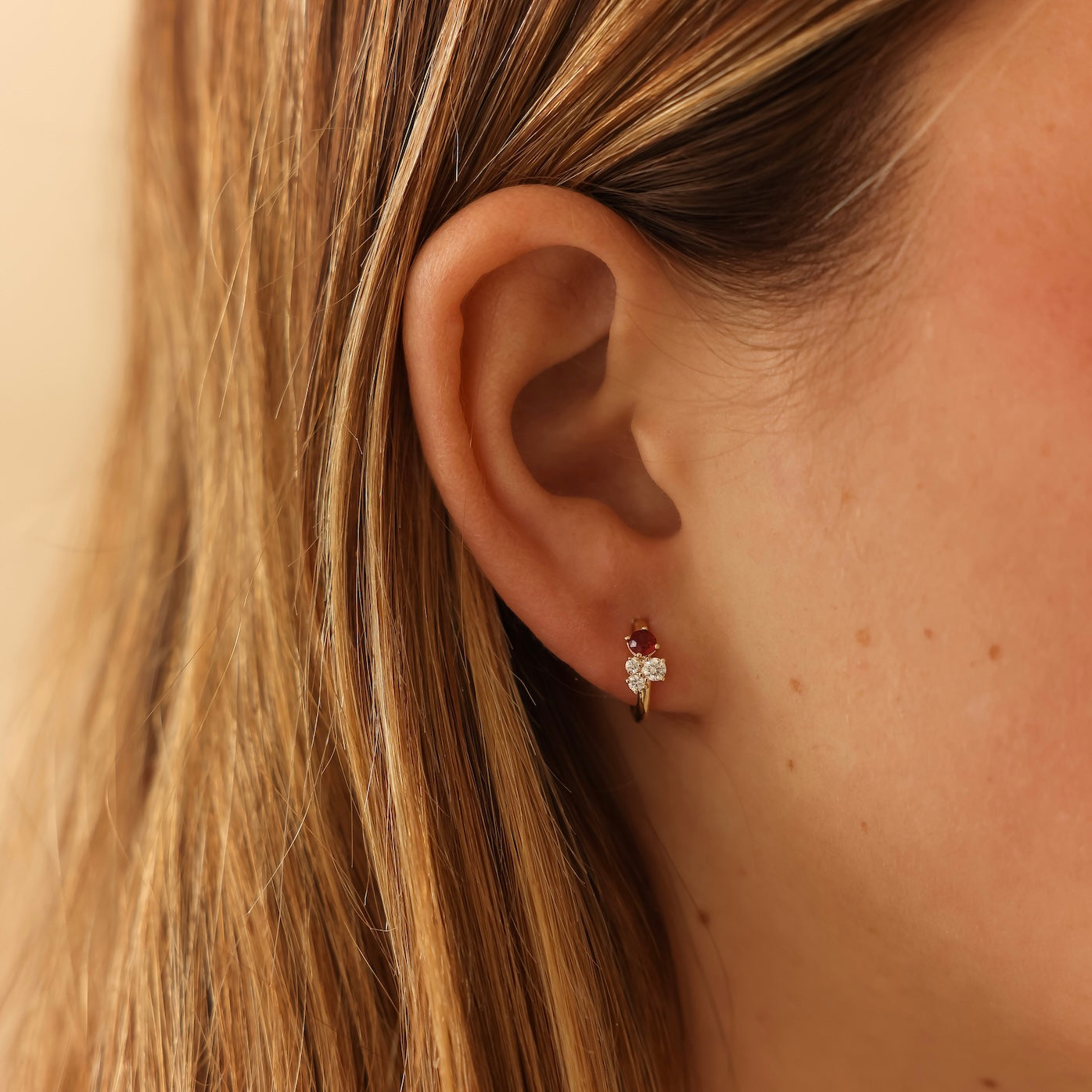 White Gold-2^Diamond Huggie Earrings: DRD Birthstone Huggies - July In White Gold