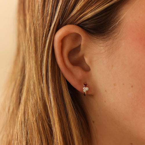 White Gold-2^Diamond Huggie Earrings: DRD Birthstone Huggies - July In White Gold