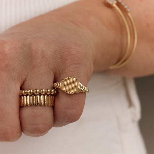 Yellow Gold-2^Diamond Signet Rings: Nana Bernice Round Signet Ring in Yellow Gold