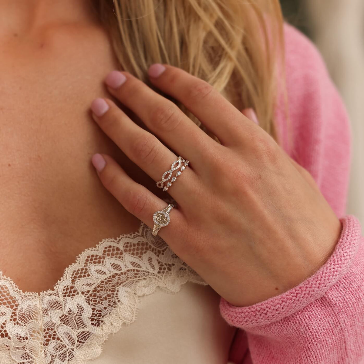 White Gold-2^Diamond Signet Rings: DRD Oval Signet Ring in White Gold