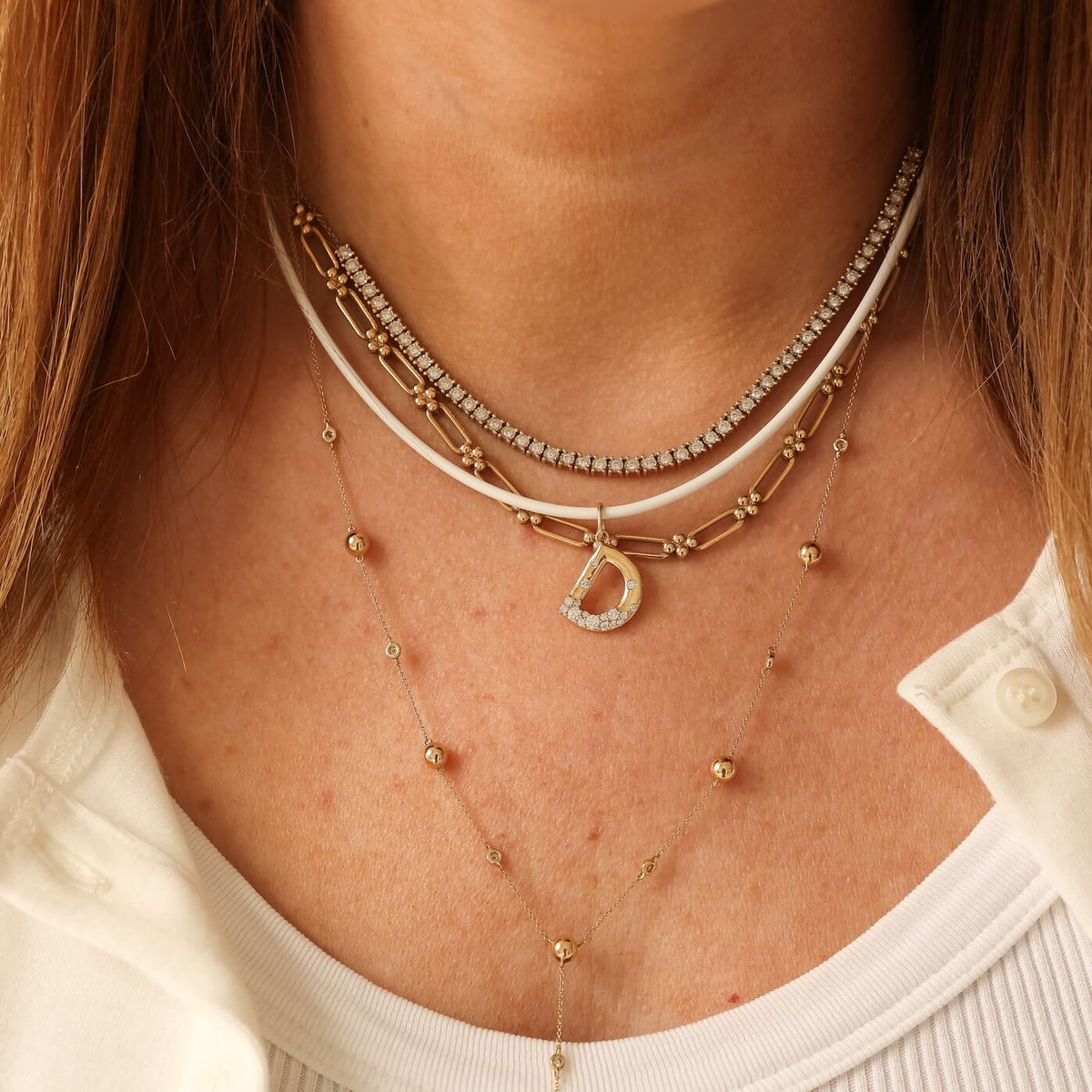 Yellow Gold-4^Designer Diamond Necklaces: Cynthia Rose Initial Charm in Yellow Gold