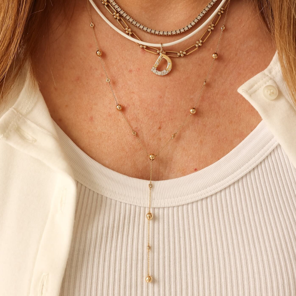 Yellow Gold-4^Designer Diamond Necklaces: Cynthia Rose Initial Charm in Yellow Gold
