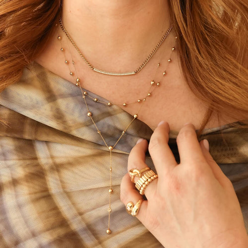 White Gold-5^Designer Diamond Necklaces: Sylvie Rose Cuban Chain Long Bar Necklace in White Gold
