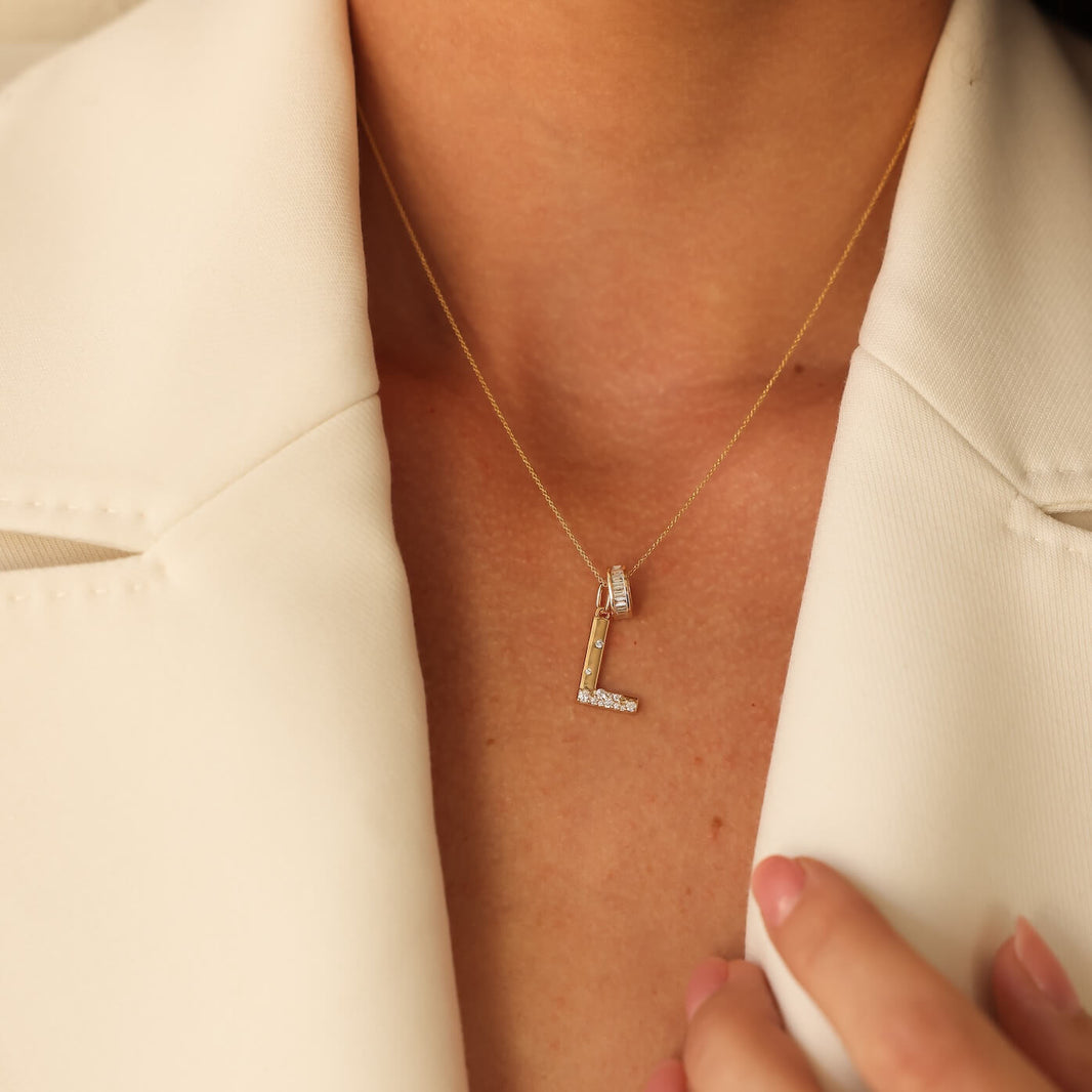 Yellow Gold-2^Designer Diamond Necklaces: Sadie Pearl Rondelle Charm in Yellow Gold