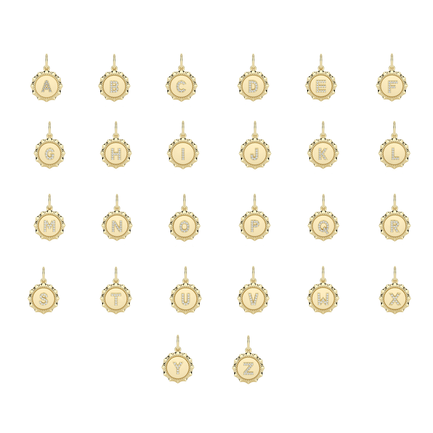 Rose Gold-6^Designer Diamond Necklaces: Reese Brooklyn Scalloped Initial Charm in Rose Gold