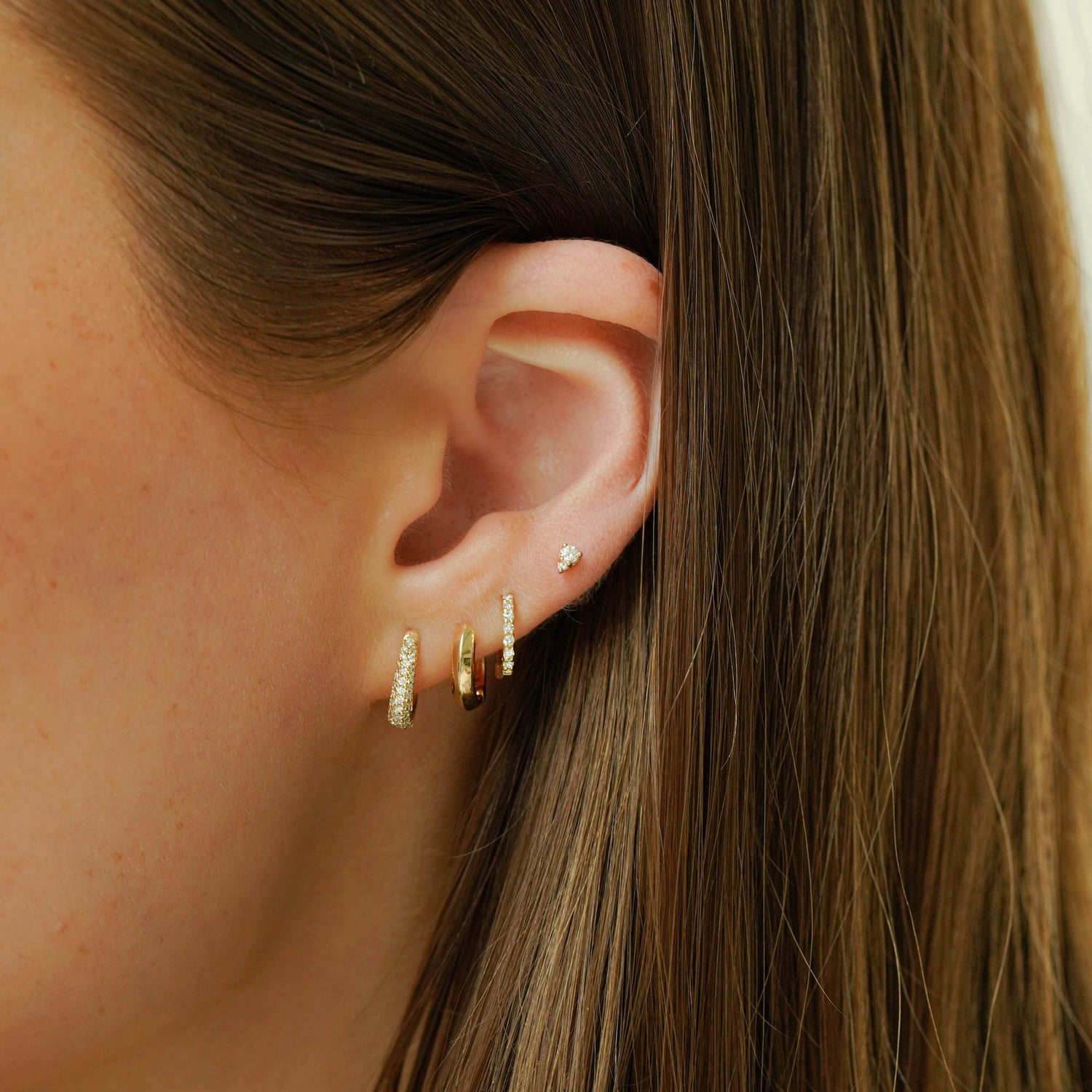 Yellow Gold-6^Diamond Huggie Earrings: DRD Tapered Huggies In Yellow Gold