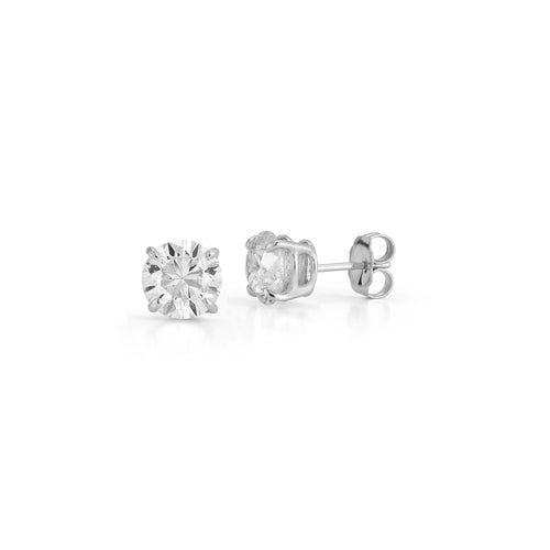 White Gold-1^Diamond Stud Earrings - DRD Diamond Solitaire Studs 3.00 Ct. Total Weight in White Gold. Four Prong Setting