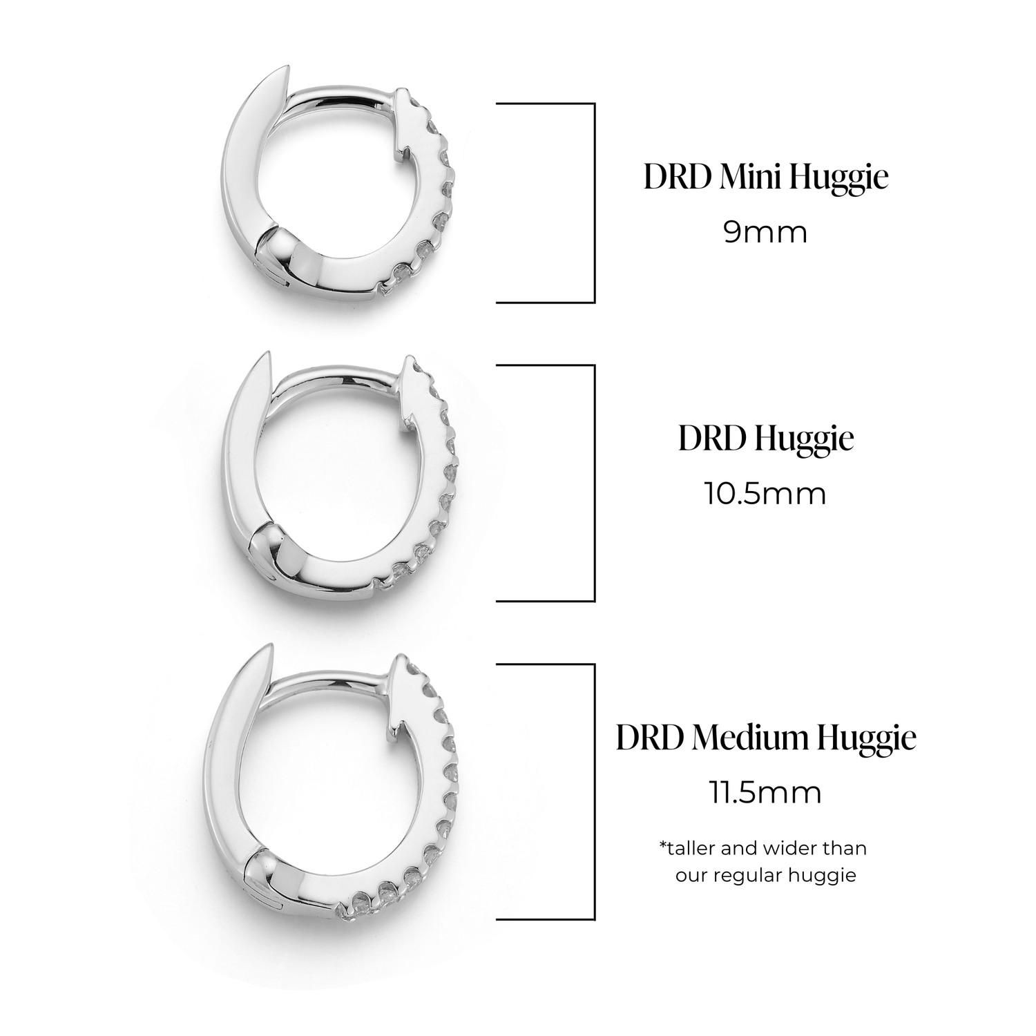 White Gold-4^Diamond Huggie Earrings: DRD Medium Single Huggie in White Gold