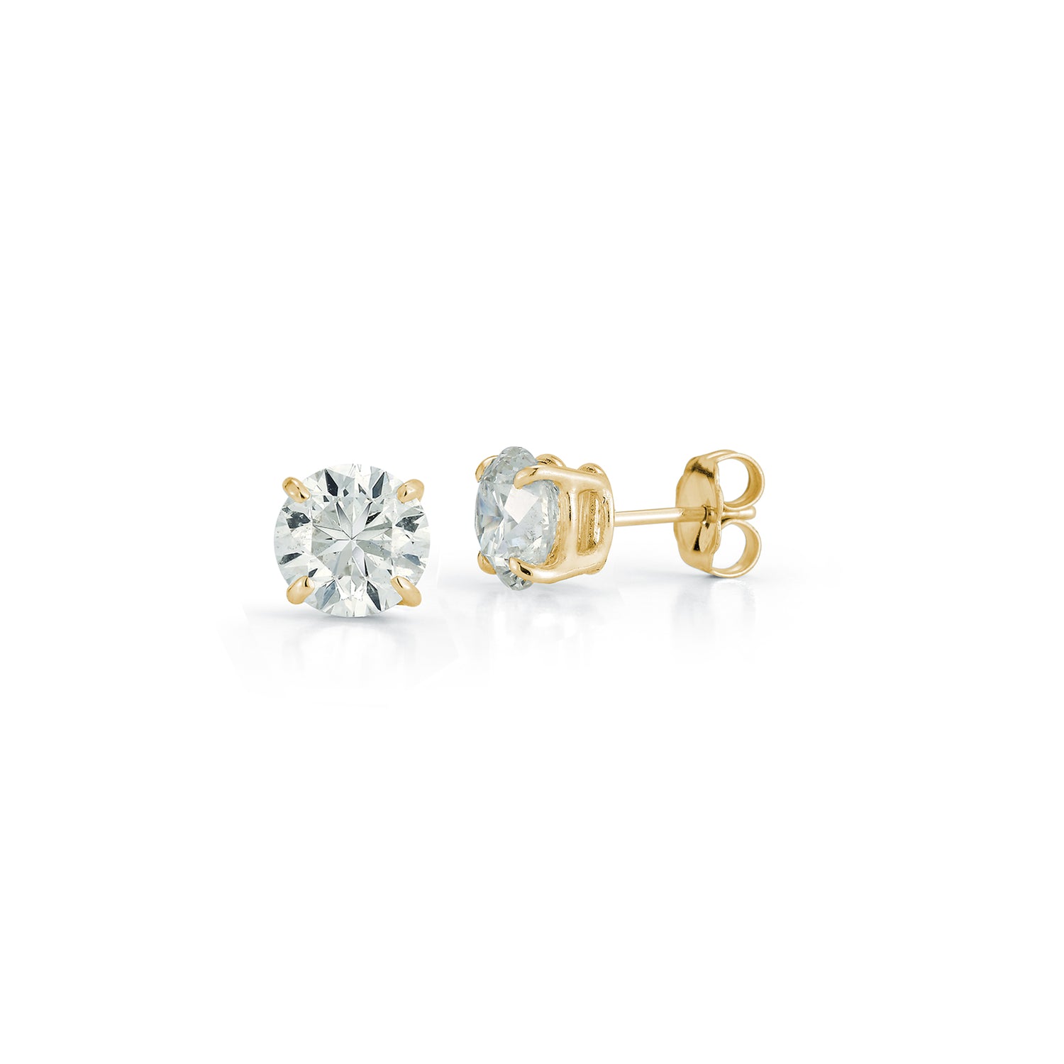 Yellow Gold-1^Diamond Stud Earrings - DRD Diamond Solitaire Studs 3.00 Ct. Total Weight in Yellow Gold. Four Prong Setting