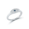 White Gold-1^Diamond Signet Rings:  Carly Michelle Blue Sapphire Evil Eye Signet Ring in White Gold