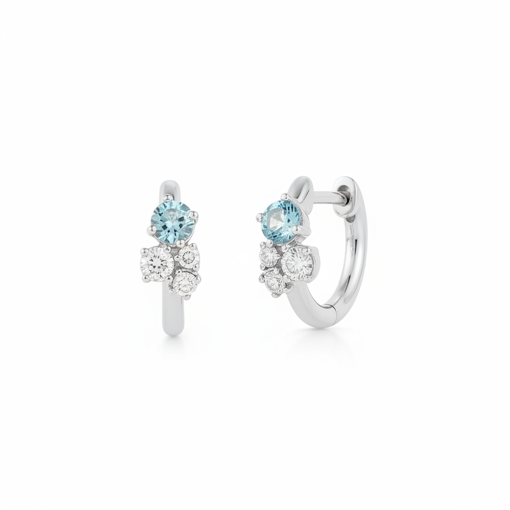 White Gold-1^Diamond Huggie Earrings: DRD Birthstone Huggies - December In White Gold