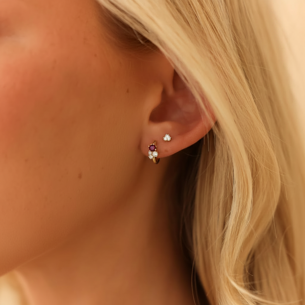 Yellow Gold-2^Diamond Huggie Earrings: DRD Birthstone Huggies - January In Yellow Gold