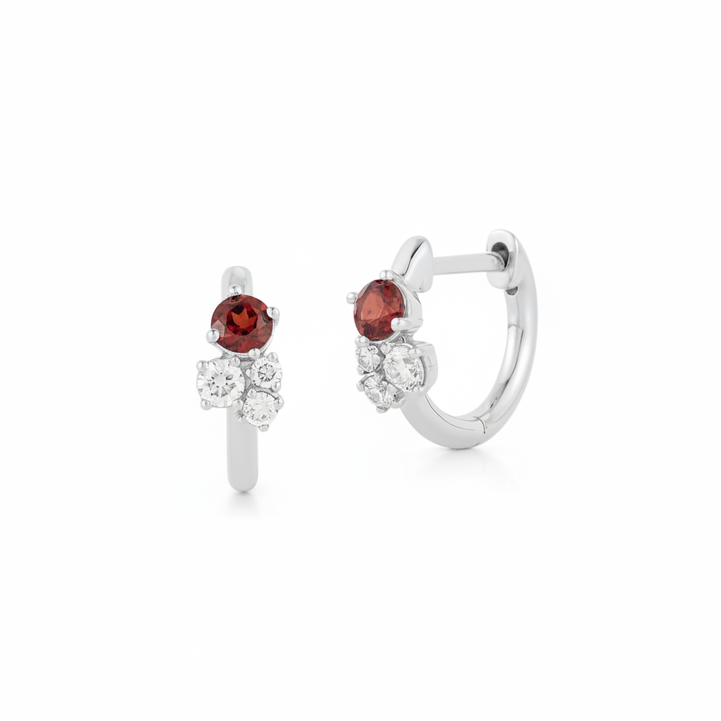 White Gold-1^Diamond Huggie Earrings: DRD Birthstone Huggies - January In White Gold