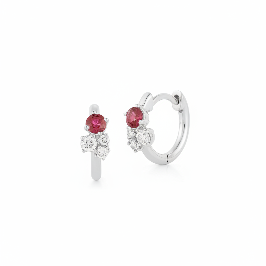 White Gold-1^Diamond Huggie Earrings: DRD Birthstone Huggies - July In White Gold