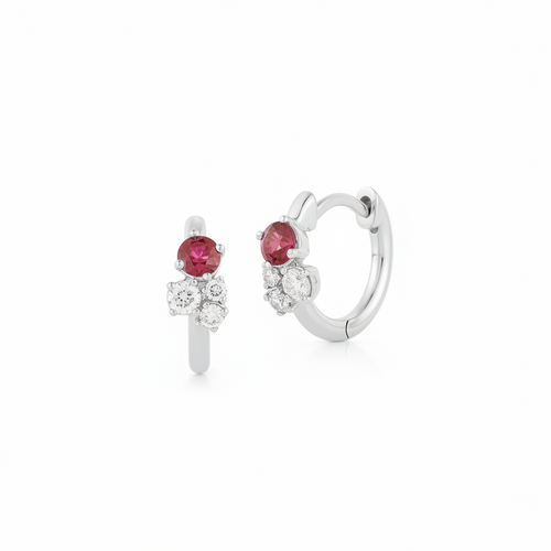White Gold-1^Diamond Huggie Earrings: DRD Birthstone Huggies - July In White Gold