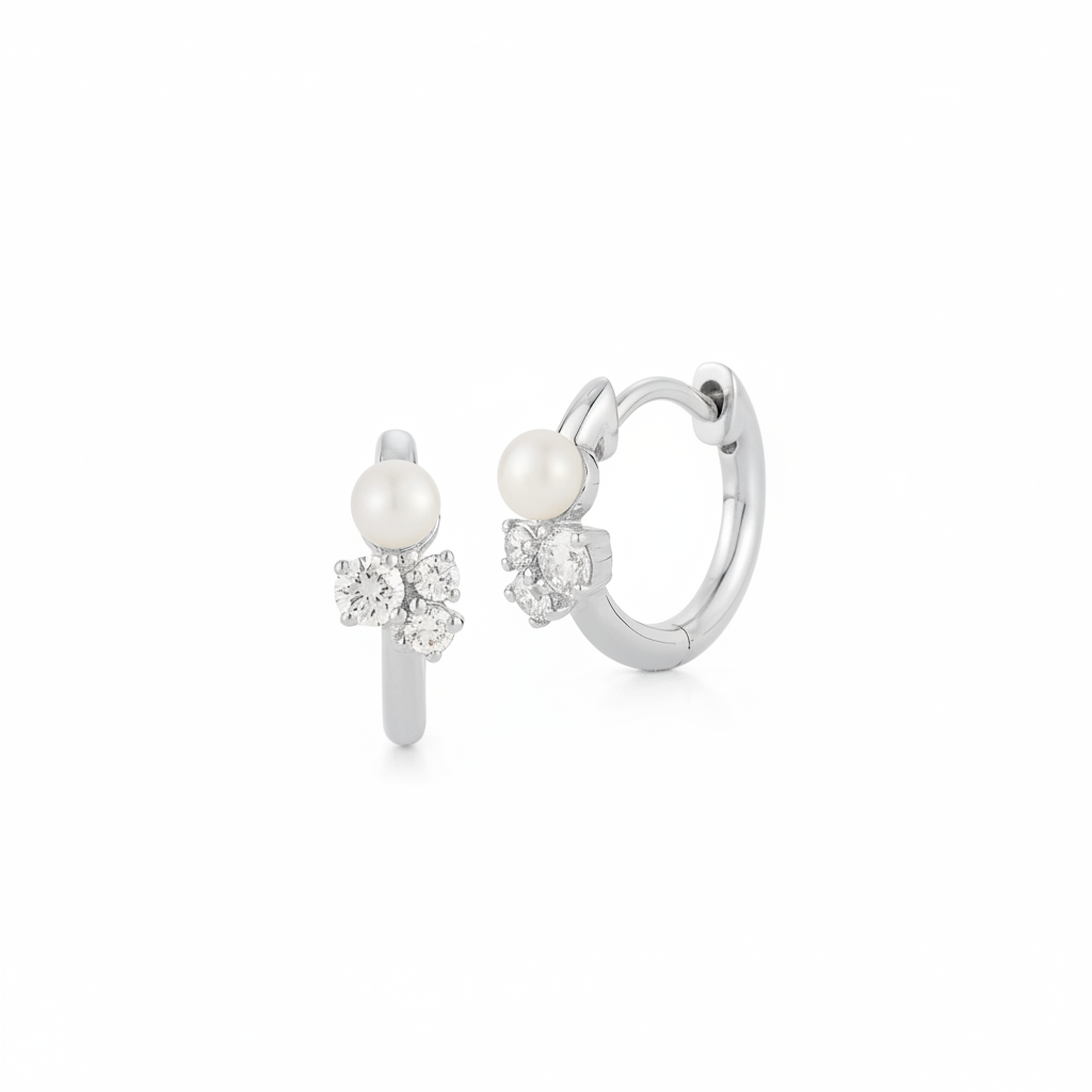 White Gold-1^Diamond Huggie Earrings: DRD Birthstone Huggies - June In White Gold