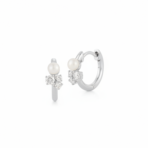 White Gold-1^Diamond Huggie Earrings: DRD Birthstone Huggies - June In White Gold