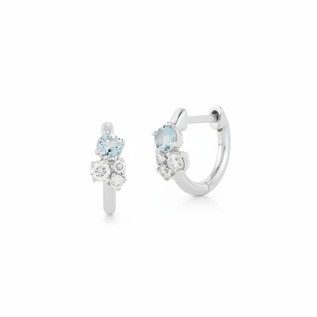 White Gold-1^Diamond Huggie Earrings: DRD Birthstone Huggies - March In White Gold