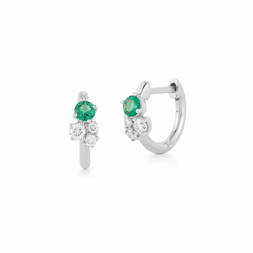 White Gold-1^Diamond Huggie Earrings: DRD Birthstone Huggies - May In White Gold