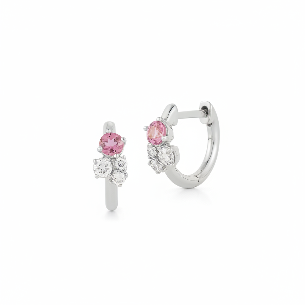 White Gold-1^Diamond Huggie Earrings: DRD Birthstone Huggies - October In White Gold