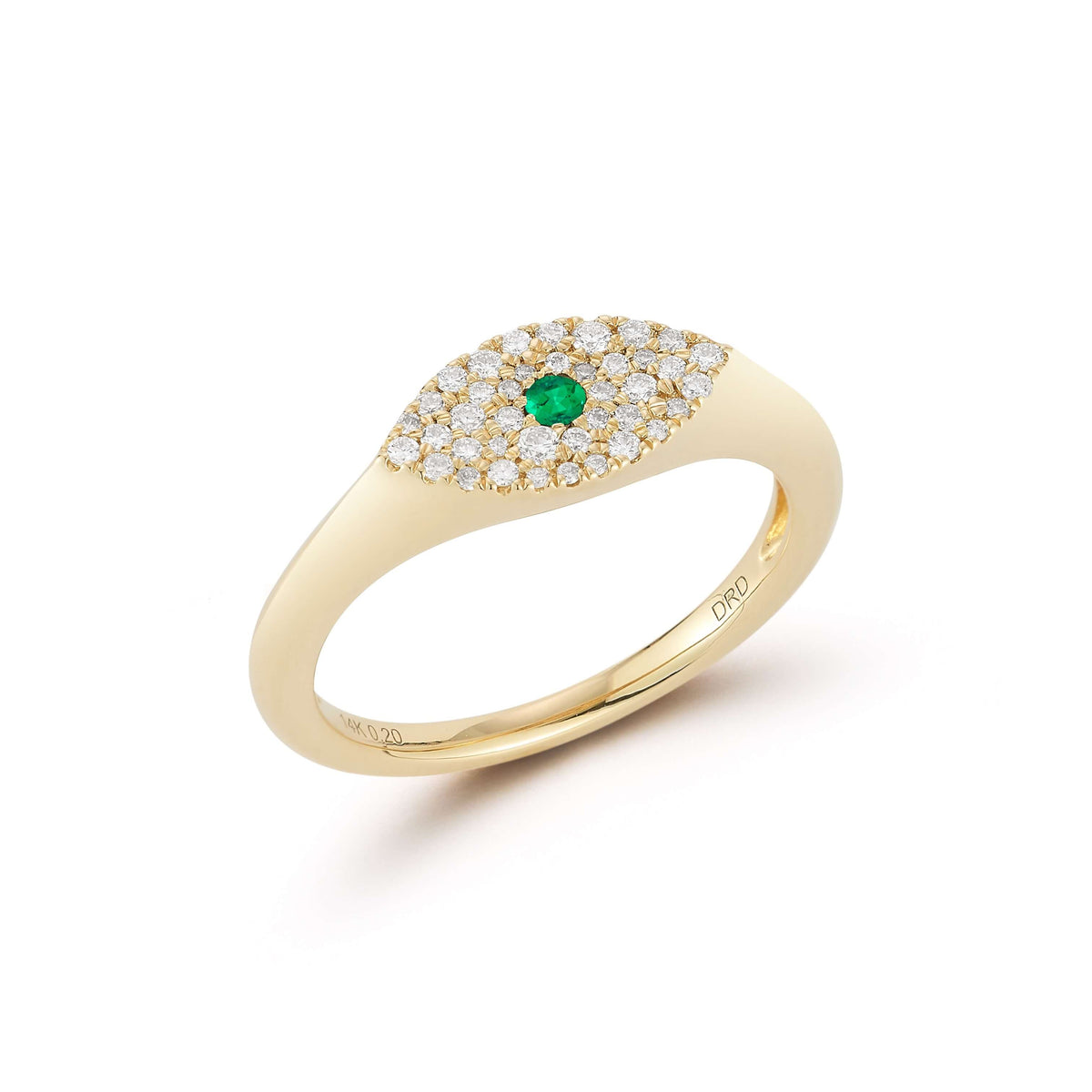 Yellow Gold-1^Diamond Signet Rings:  Carly Michelle Emerald Evil Eye Signet Ring in Yellow Gold