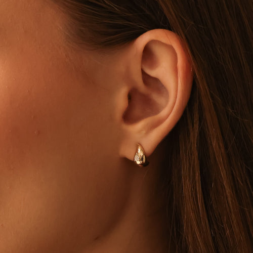 Yellow Gold-2^Diamond Huggie Earrings: Taylor Elaine Gold Teardrop Huggies In Yellow Gold