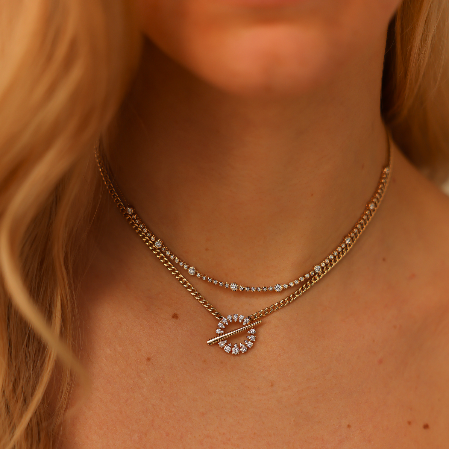 Rose Gold-5^Designer Diamond Necklaces: Sophia Ryan Cuban Chain Toggle Necklace in Rose Gold