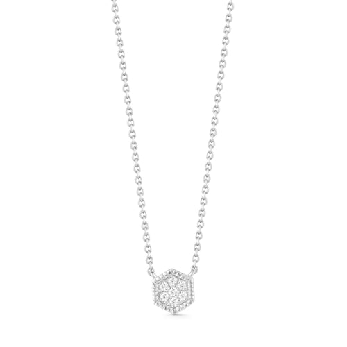 Whiite Gold-1^Diamond Pendant Necklaces: Jennifer Yamina Mini Hexagon Necklace in White Gold
