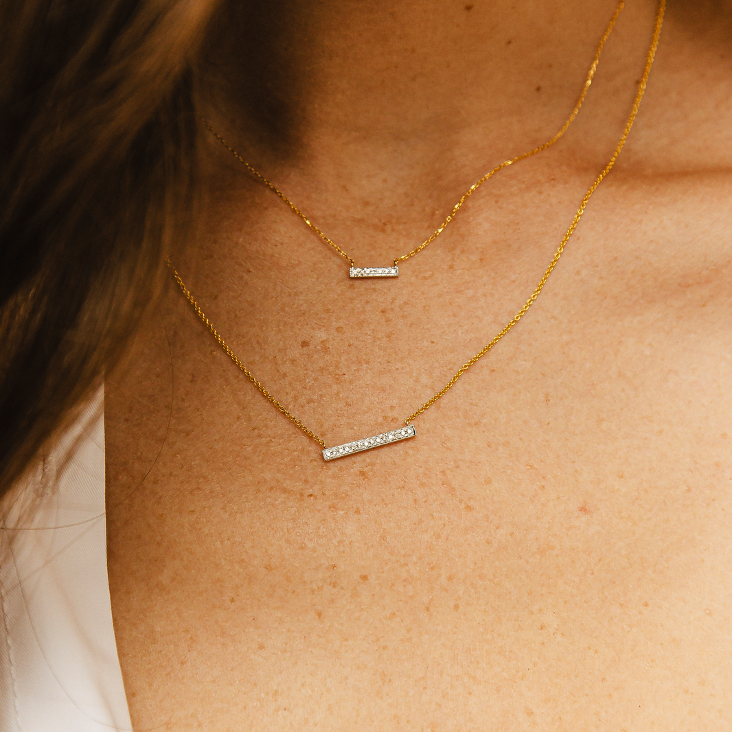 Yellow Gold-2^Diamond Bar Necklaces: Sylvie Rose 14K Yellow Gold Medium Bar Necklace Thumbnail-only