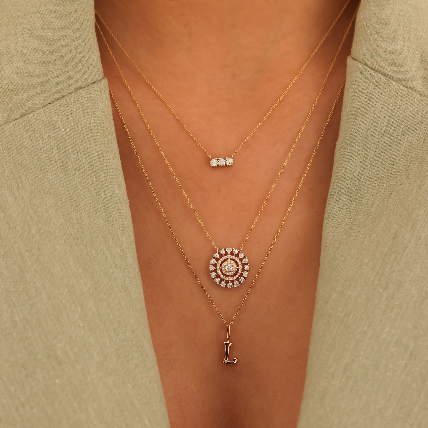 Yellow Gold-4^-Designer Diamond Necklaces: Ava Bea Medallion Necklace in Yellow Gold