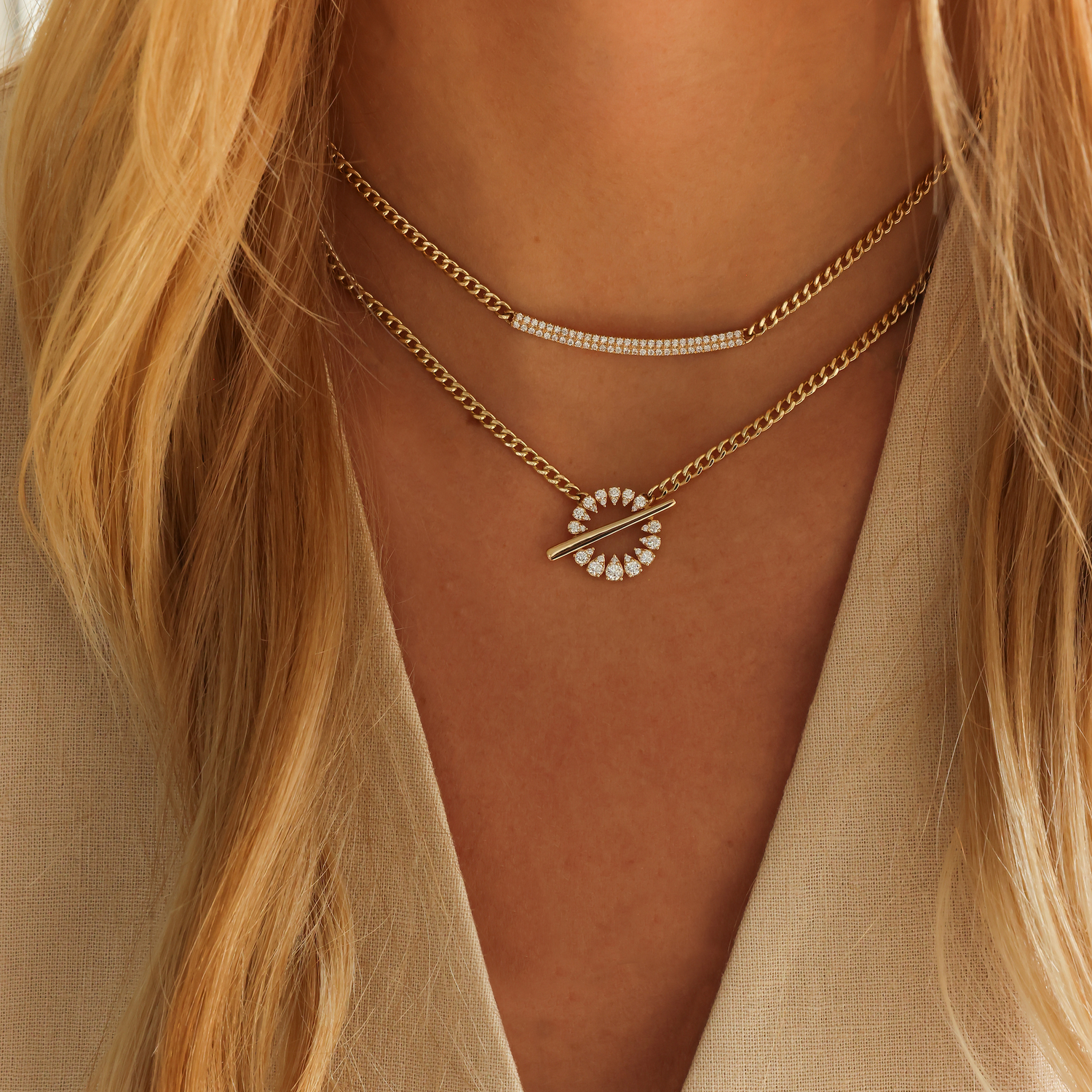 Yellow Gold-5^Designer Diamond Necklaces: Sophia Ryan Cuban Chain Toggle Necklace in Yellow Gold