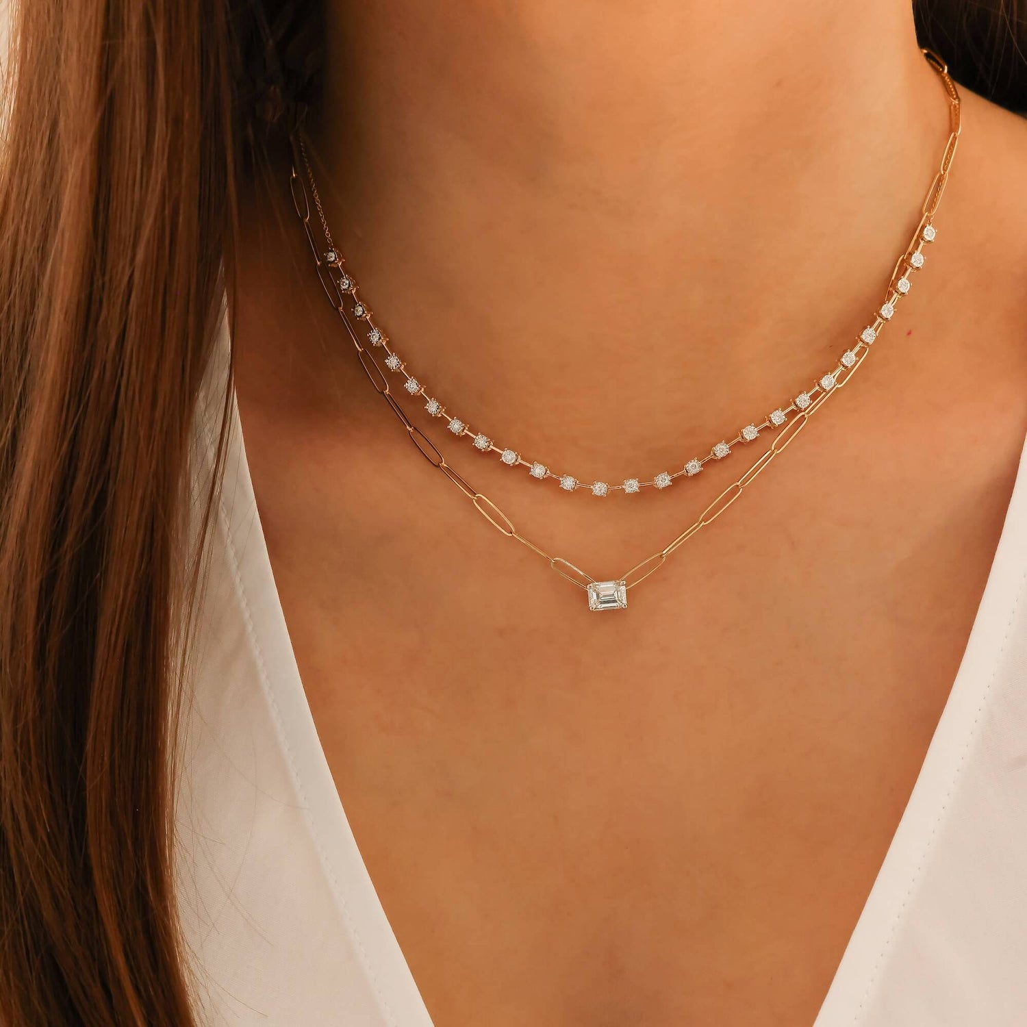 Yellow Gold-4^Diamond Tennis Necklaces: Ava Bea Tennis Interval Necklace in Yellow Gold