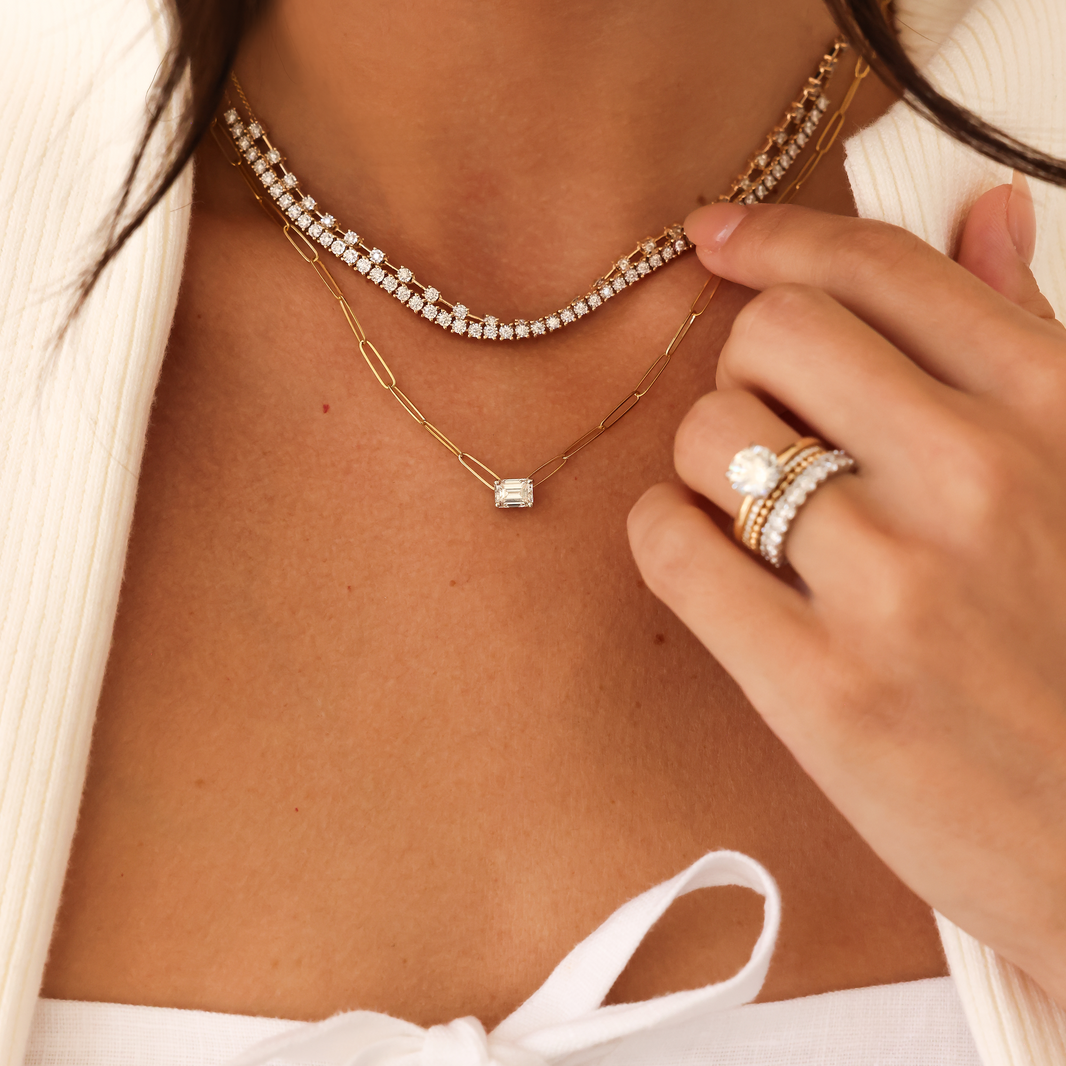 Yellow Gold-2^Diamond Pendant Necklaces: DRD 1.00 ct. Emerald Cut Diamond Solitaire on Paperclip Chain in Yellow Gold Thumbnail-only