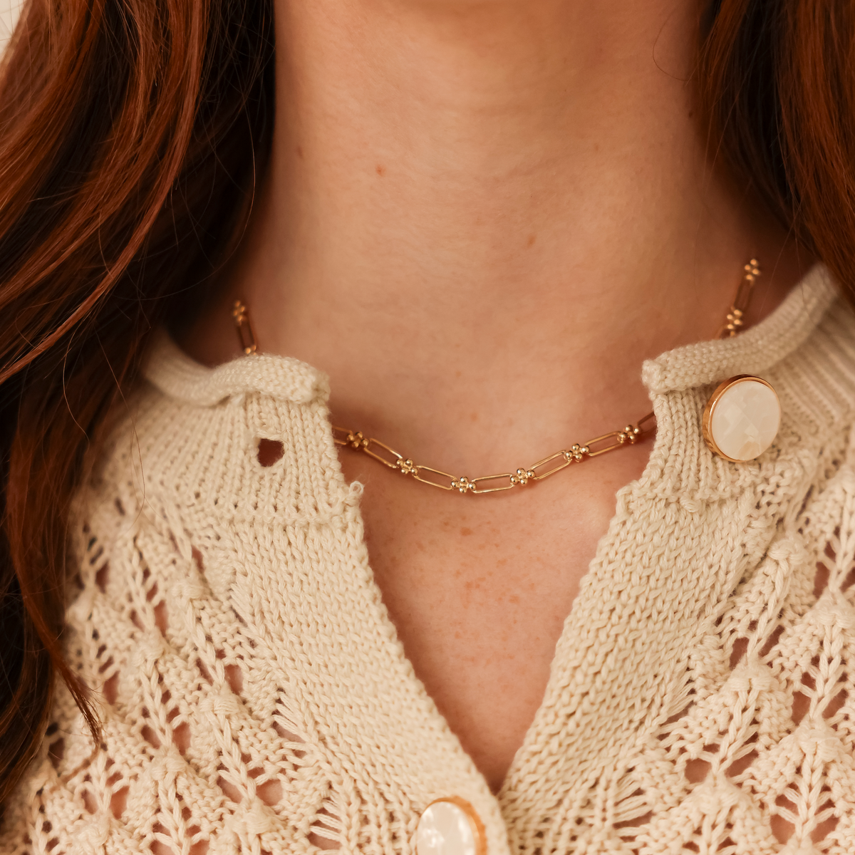 14K Gold Paperclip Chain Necklace | Poppy Rae Pebble Link Station 14K Gold Paperclip Chain Necklace | Poppy Rae Pebble Link Station
