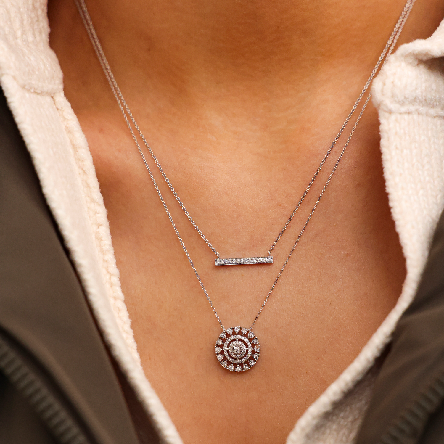 White Gold-2^-Designer Diamond Necklaces: Ava Bea Medallion Necklace in White Gold