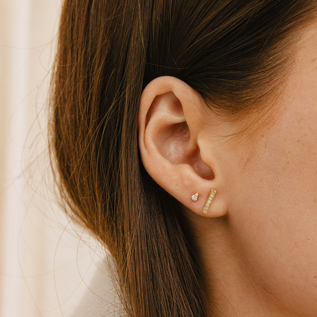 Yellow Gold-2^Designer Stud Earrings: Sylvie Rose Diamond Bar Stud Earrings in Yellow Gold Thumbnail-only