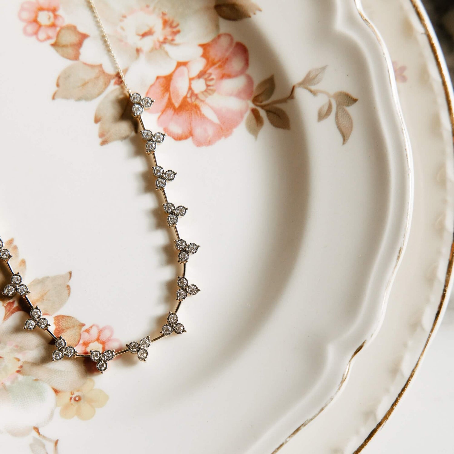 Rose Gold^3-Diamond Tennis Necklaces: Ava Bea Interval Trio Tennis Necklace in Rose Gold