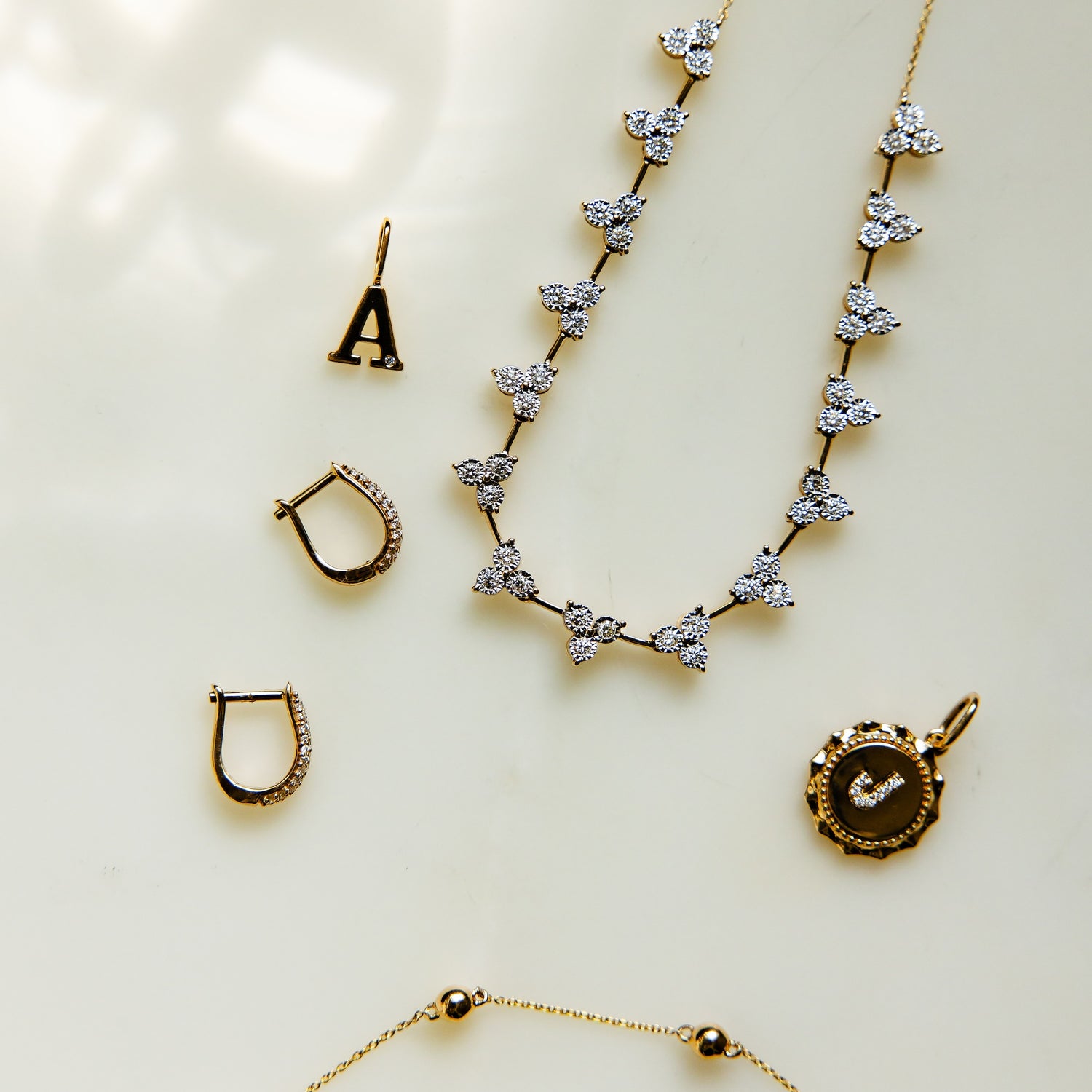 Yellow Gold-3^Designer Diamond Necklaces: DRD Gold Initial Charm in Yellow Gold