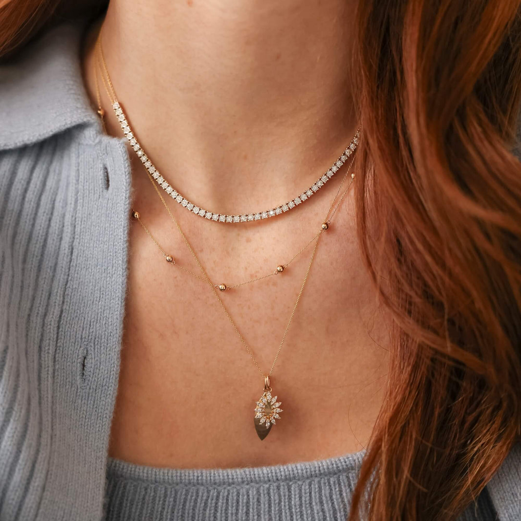 Yellow Gold-2^Diamond Station Necklaces: Poppy Rae Pebble Station Necklace in Yellow Gold